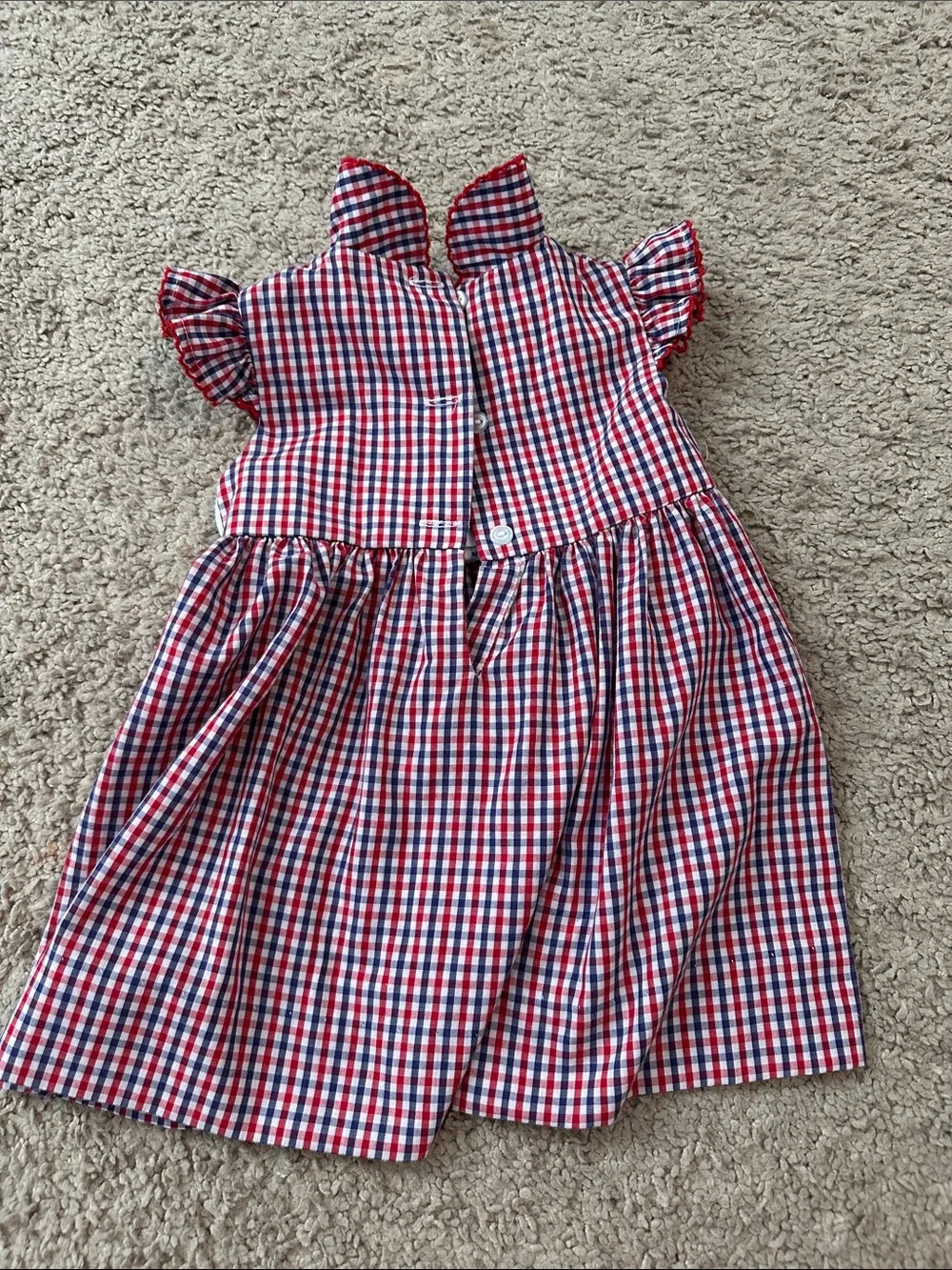 Red, White & Blue Gingham Smocked Baby Dress with smocked American flags